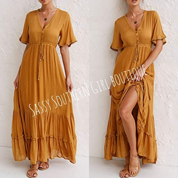 Sassy Southern Girl boutique | Dresses | Boho Mustard Yellow Maxi Dress ...